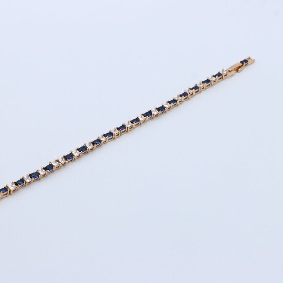 Rose Gold Bracelet with Blue & White Stones in Elegant Setting, XPBL0730 - Picture 2 of 12